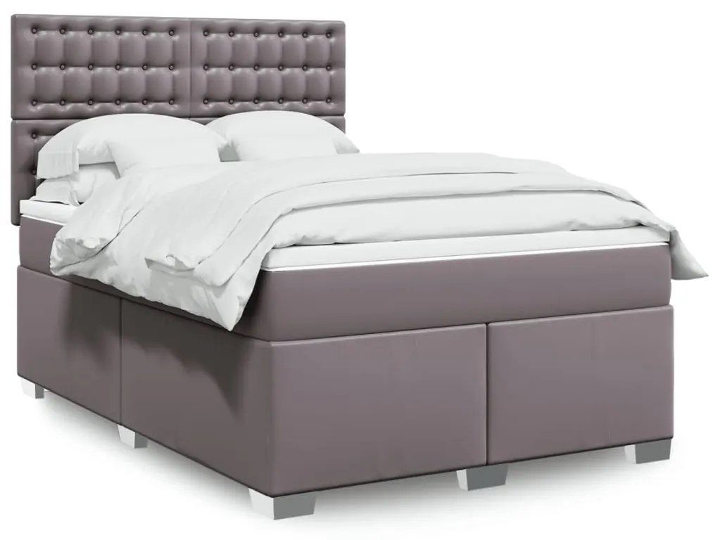 3290730 vidaXL Pat box spring cu saltea, gri, 160x200 cm, piele ecologică