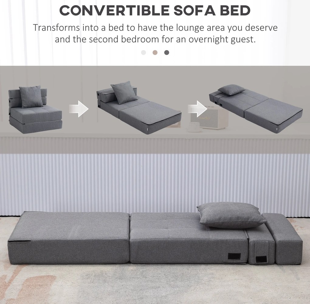 HOMCOM Fotoliu Pliabil Convertibil în Pat Single cu Pernă Inclusă, 70x70x61 cm, Gri | Aosom Romania