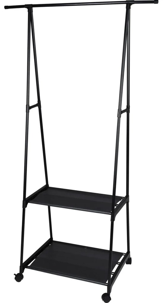 Suport pentru haine din metal + cutie pentru pantofi, 55 - 88 x 45 x 157 cm, negru