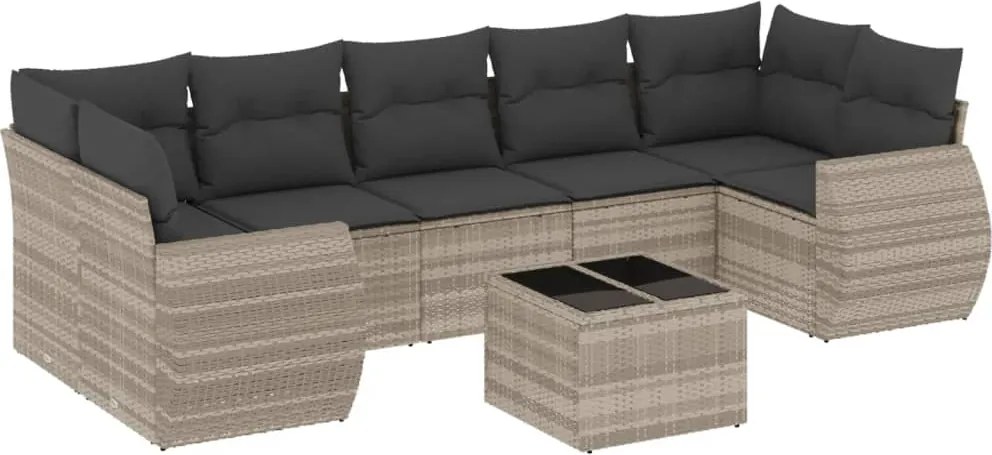 vidaXL Set mobilier de grădină cu perne, 8 piese gri deschis poliratan