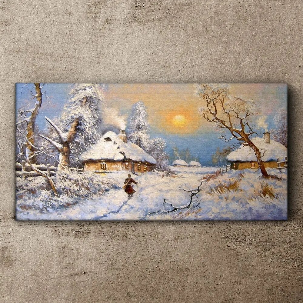 Tablou canvas Cabana Satului Zăpadă de iarnă