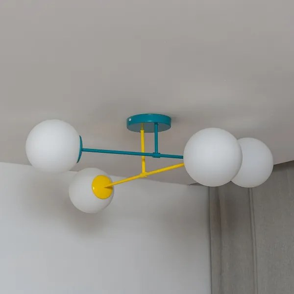 Lustru aplicat MOON, 4xE27/15W/230V, turcoaz/galben