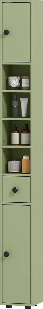 kleankin Coloană de depozitare dulap înalt pentru baie 1 sertar 4 rafturi reglabile și 2 dulapuri 20 x 20 x 180 cm verde | Aosom Romania