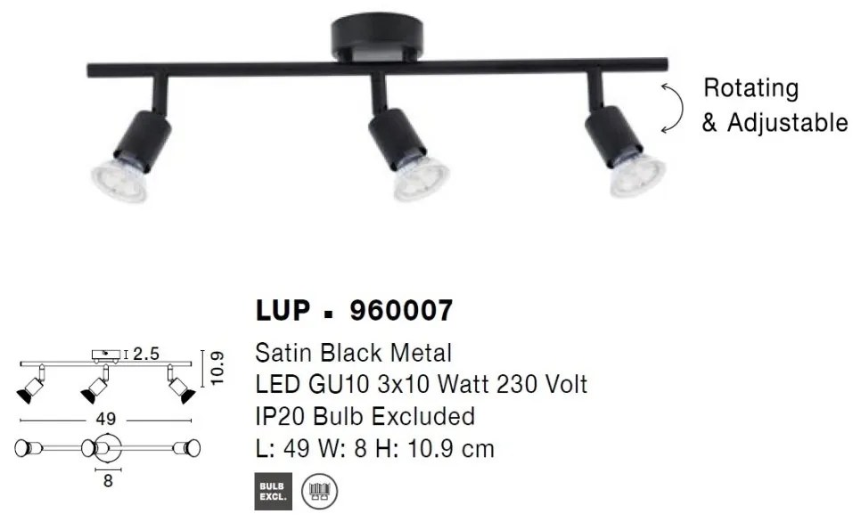 Plafonirea cu 3 spoturi design minimalist LUP negru