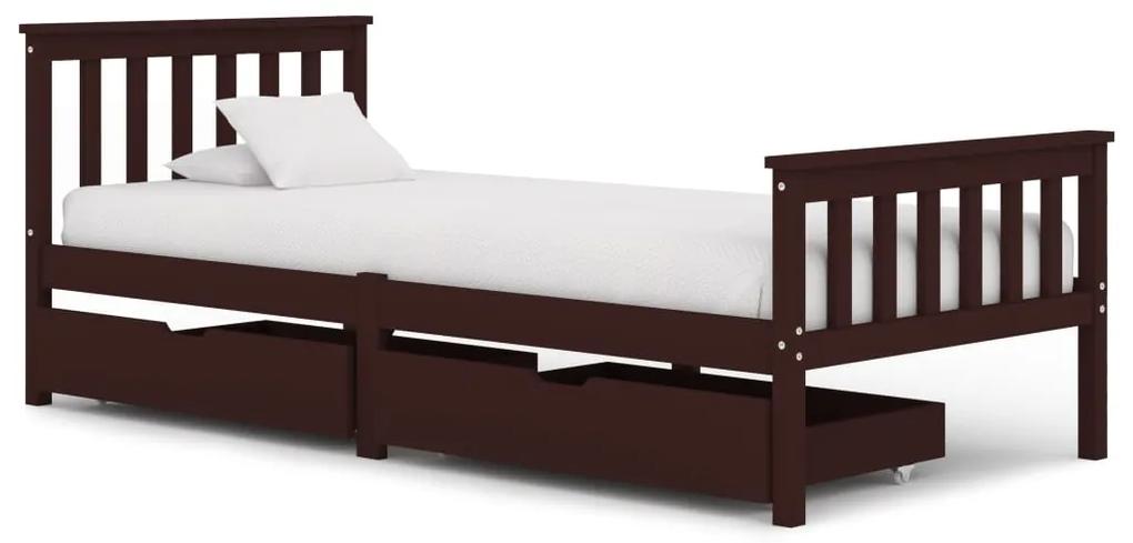 3060616 vidaXL Cadru de pat cu 2 sertare maro închis 100x200 cm lemn masiv pin