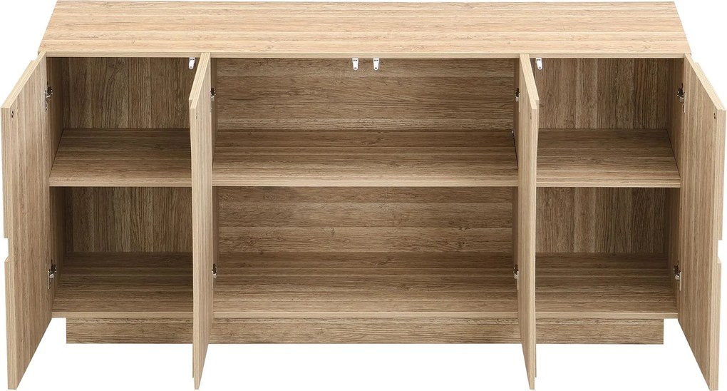 Bufet cu mult spațiu de depozitare, design scandinav-minimalist, 160x40x80 cm, Culoare naturală