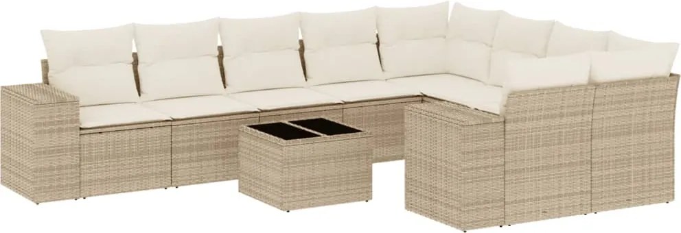 vidaXL Set canapele de grădină cu perne, 10 piese, bej, poliratan