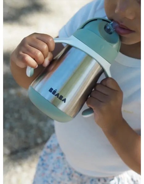 Beaba - Cană termoizolantă cu pai 250 ml, verde