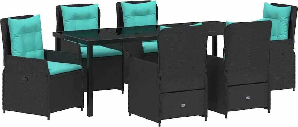 vidaXL Set de masă pentru grădină 7 pcs Negru Rattan poli