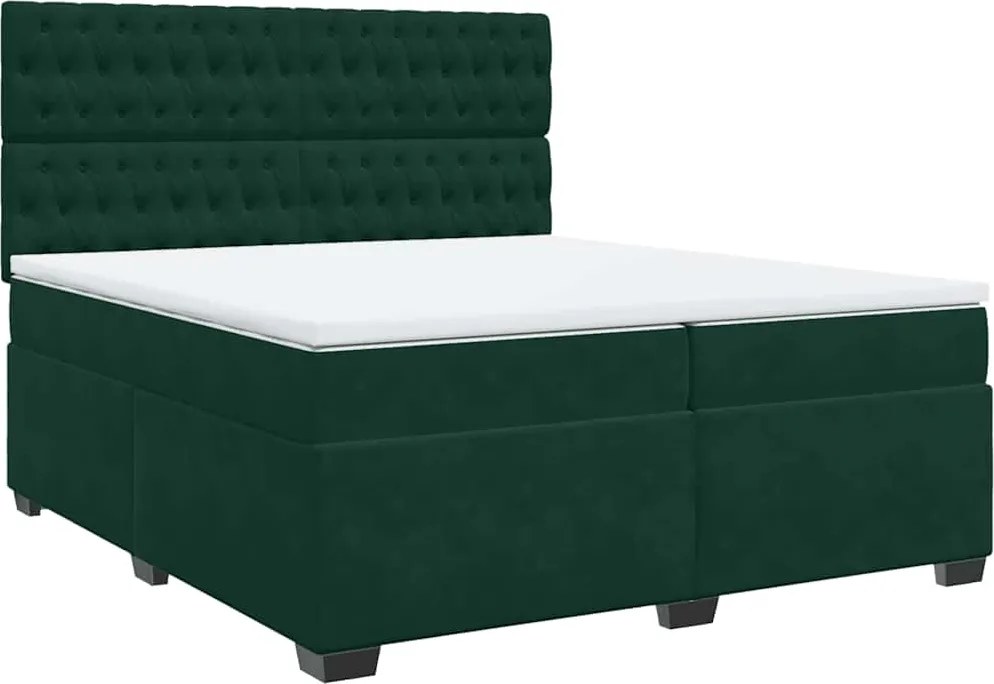 vidaXL Pat box spring cu saltea, verde închis, 200x200 cm, catifea
