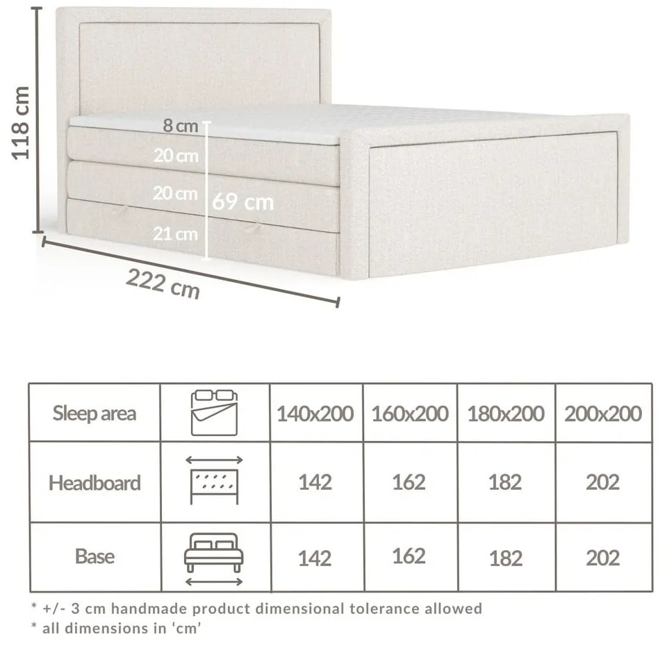 Pat boxspring gri deschis cu spațiu de depozitare 200x200 cm Lavenda – Maison de Rêve
