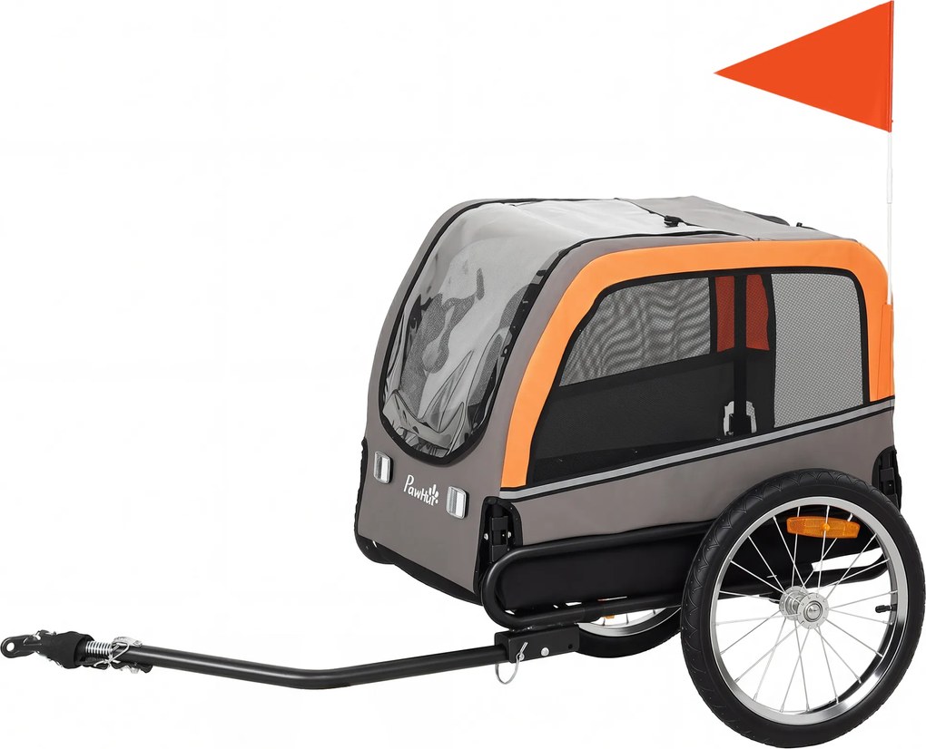 PawHut Remorcă pentru câini pliabilă pentru bicicletă cu reflectoare de siguranță pentru câini mici și medii până la 20 kg Portocaliu | Aosom Romania