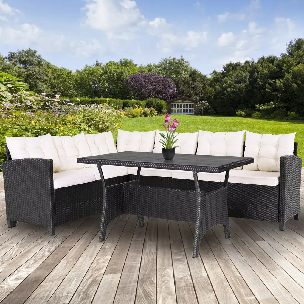 Deuba Set rattan Sedan - perne negre + albe