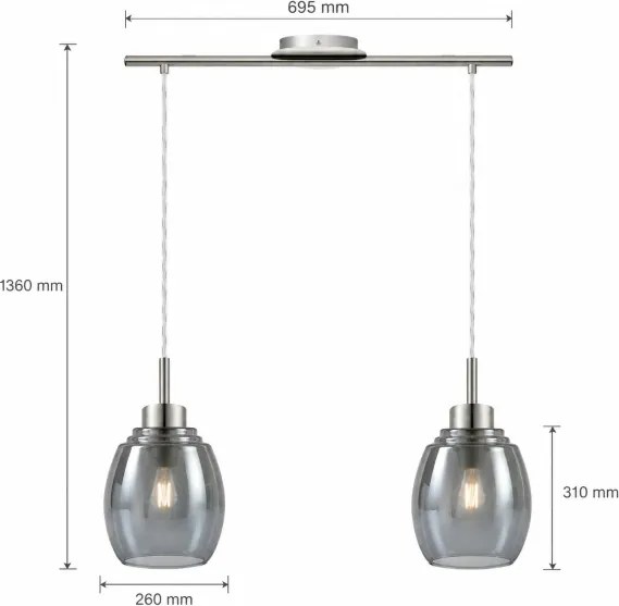 BRILAGI - LED lustră pe cablu RETRO GLASS 2xE27/60W/230V crom mat/gri fumuriu