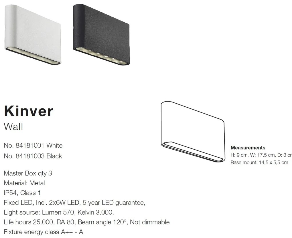 Aplica LED exterior lumina ambientala Kinver neagra 84181003 NL