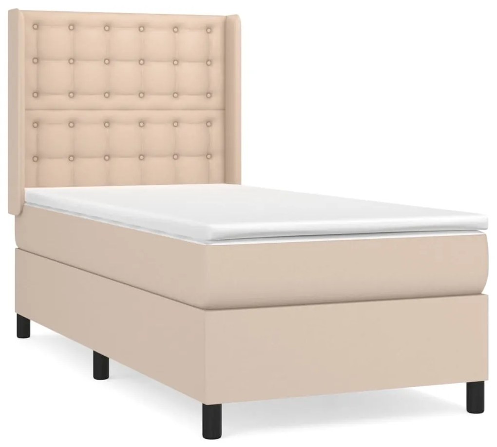 3132482 vidaXL Pat box spring cu saltea, cappuccino, 90x200 cm piele ecologică