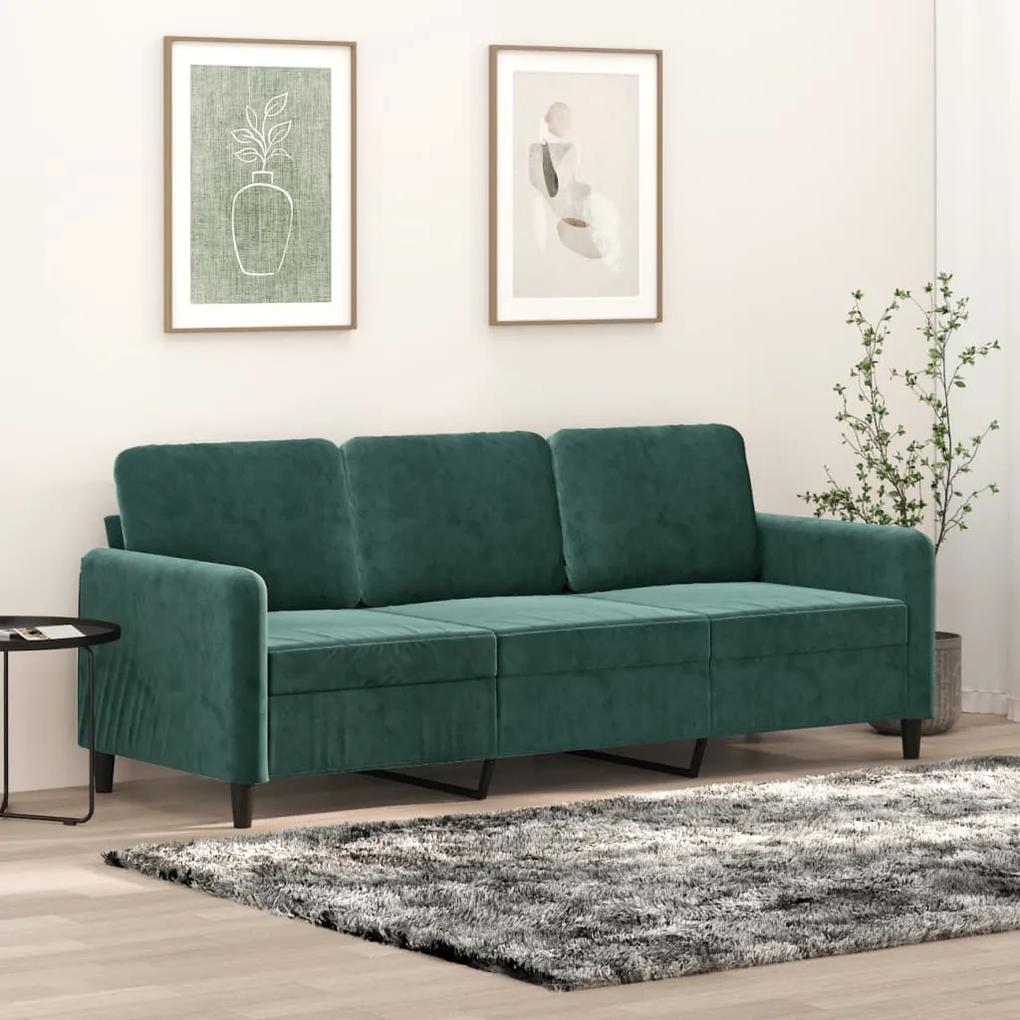 Canapea cu 3 locuri, verde inchis, 180 cm, catifea