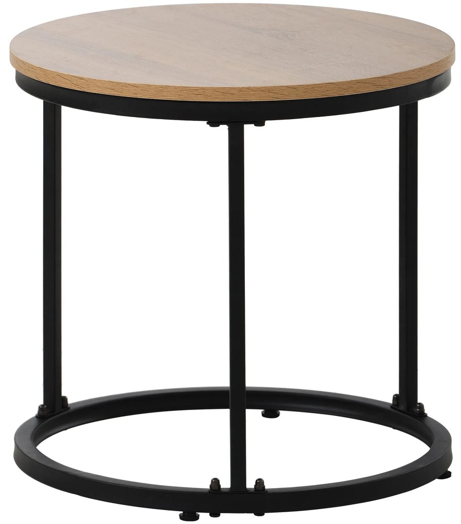 Set de 2 Măsuțe de Cafea Rotunde, Măsuțe Suprapozabile din MDF cu Structură din Metal, Design Economisire Spațiu, Masă Mare: 50 x 70,5 cm, Masă Mică: 45,5 x 44 cm, Naturale
