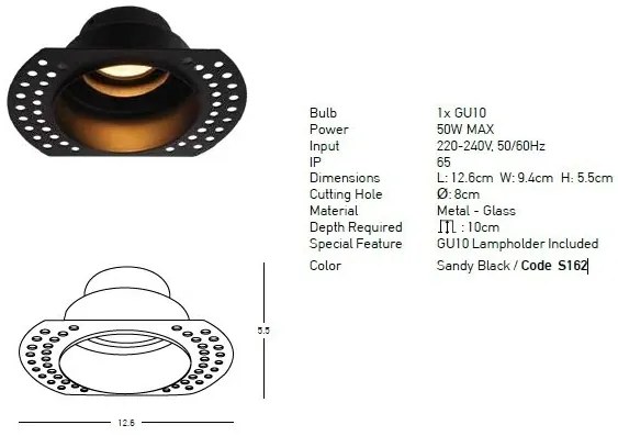 Spot incastrabil pentru baie IP65 Isa GU10 negru
