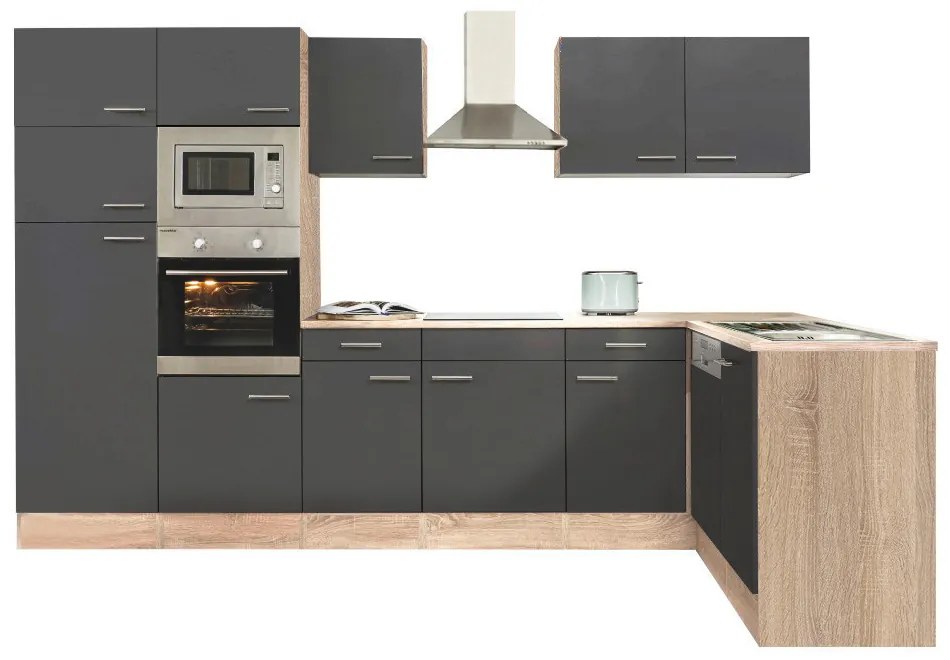 Mobilă de bucătărie de colț Yorki 340, corp din stejar sonoma, cu față antracit satinat