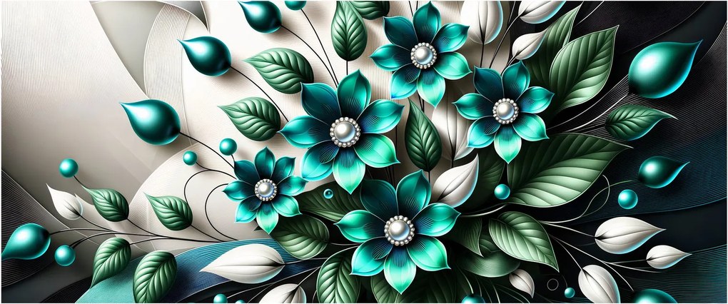 Tablou - Flori turcoaz 3D (120x50 cm)