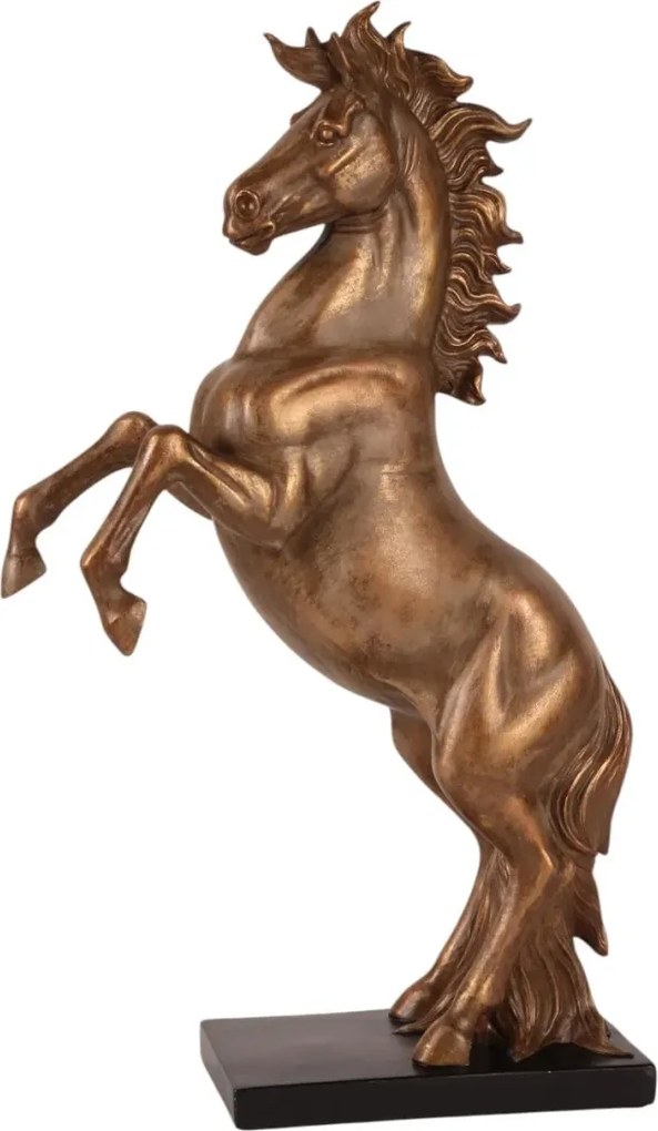 Statuetă decorativă din polirășină, bronz, cal ridicat pe picioarele din spate, pe soclu negru, finisaj antichizat, 43,5 x 23,5 x 10 cm, „Eclipse”