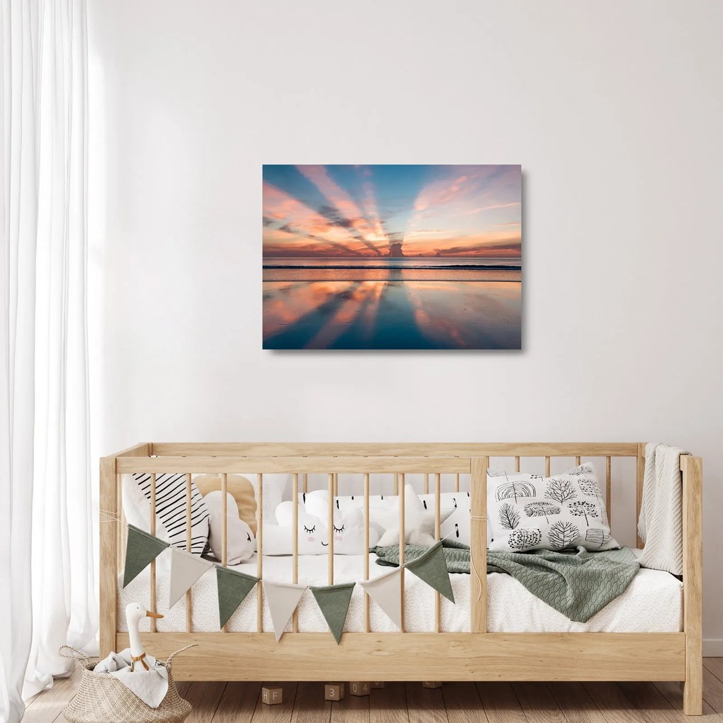 Tablou pe sticlă cu razele solare deasupra plajei Dayton (70x50 cm)