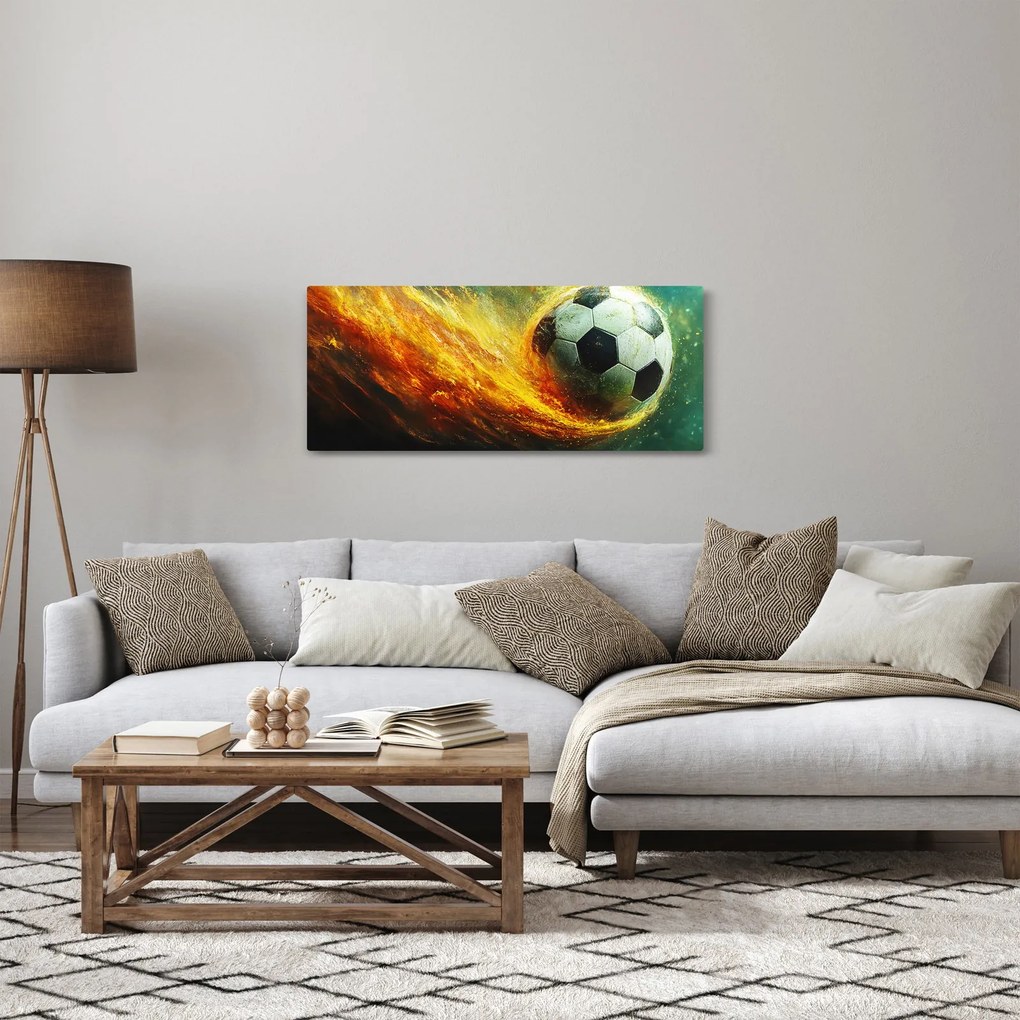Tablou - Minge de Fotbal în Zbor (120x50 cm)