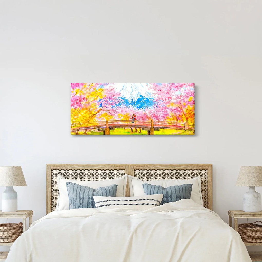Tablou - Cuplu pictat, acuarelă (120x50 cm)