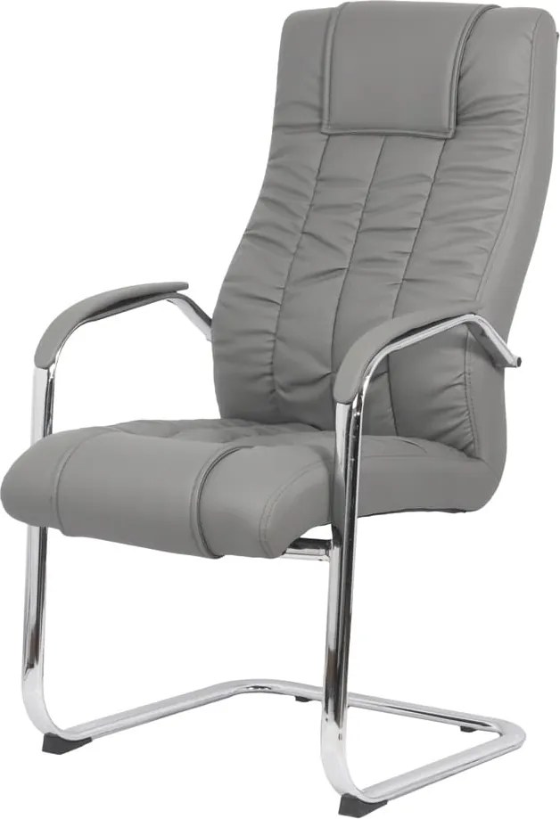 Scaun vizitator gri OFF 8115 din piele sintetică și cadru cromat tip sanie