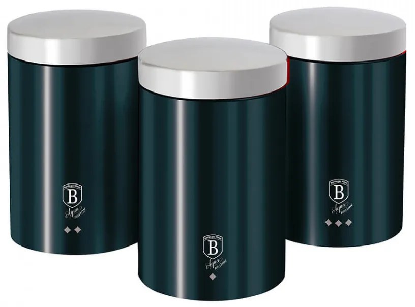 Set 3 recipiente pentru cafea, ceai si zahar Aquamarine Metallic Collection Berlinger Haus BH 6271