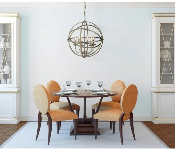 Searchlight 2476-6AB - Candelabru ORBIT suspendat pe lanț, 6xE14/60W/230V, din alamă