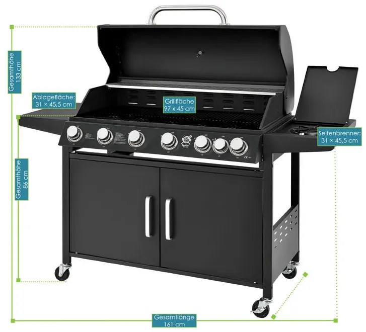Grãtar pe gaz BBQ "California" cu 6 arzãtoare si 1 arzãtor pe gaz lateral
