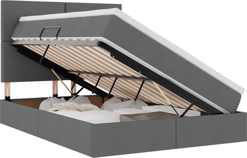vidaXL Pat cu saltea și LED cu led Gri închis 140 x 200 cm Poliester
