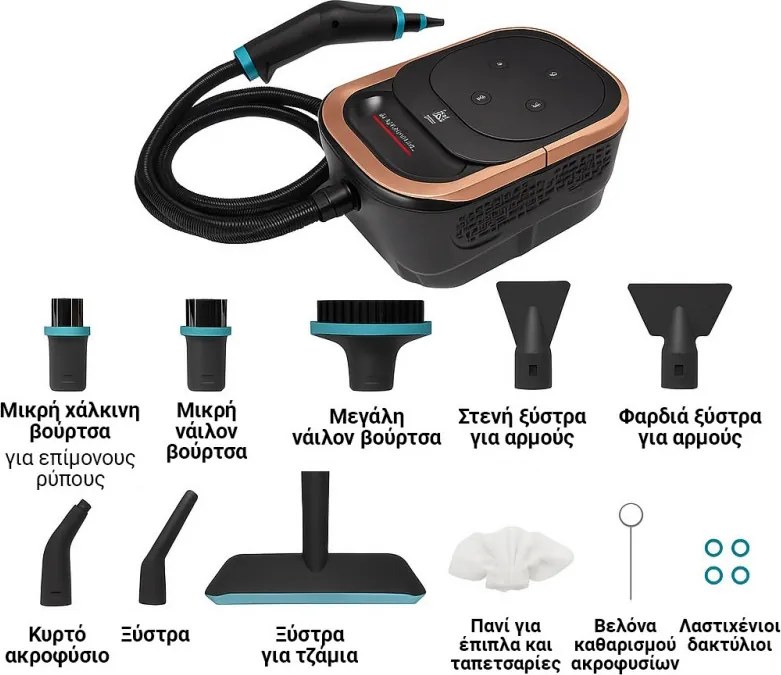 Curatator cu aburi Oliver Voltz OV51002B, 1500W, 4 bar, 1.25 l, 6 trepte, Dezinfectie, Accesorii, Negru