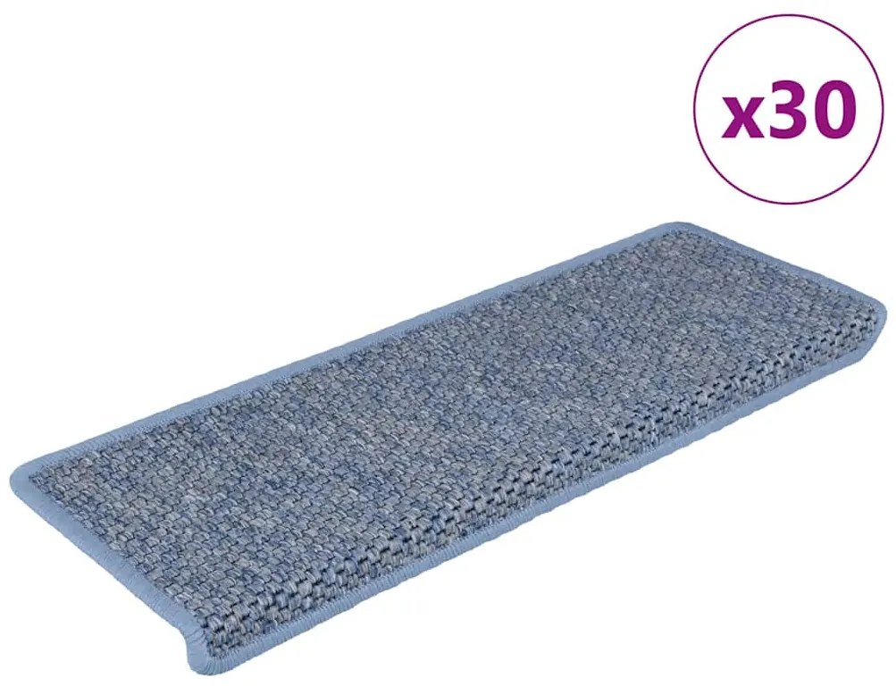 vidaXL Covorașe scări autoadezive, 30 buc. albastru 65x21x4 cm, sisal