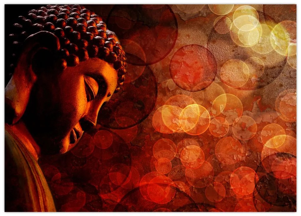 Tablou pe sticlă - Buddha în nuanțe roșii (70x50 cm)