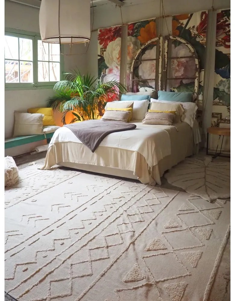 Covor alb lavabil/țesut manual din bumbac 200x300 cm Tribu Natural – Lorena Canals