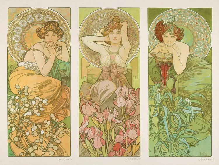 Reproducere Topaz, Amethyst & Emerald, Alfons Mucha