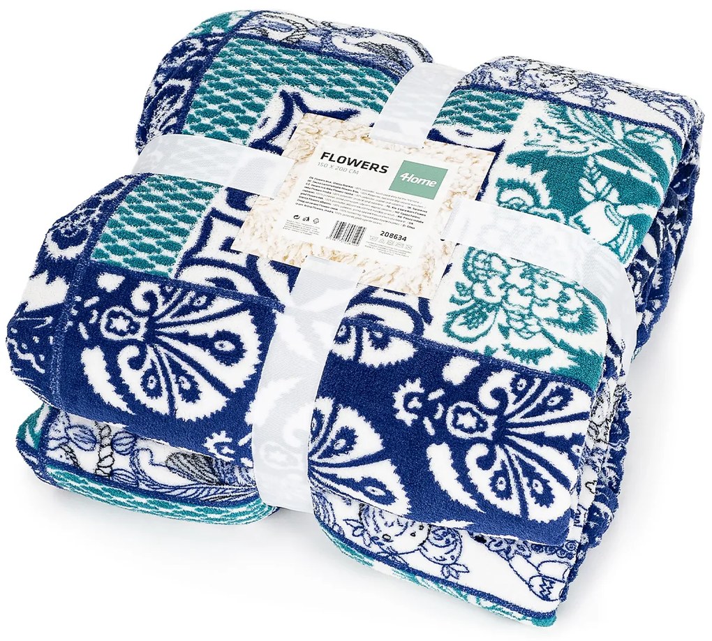 Pătură imitație blăniță 4Home Flowers, albastru, 150 x 200 cm