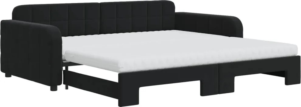 vidaXL Pat de zi cu extensie și saltele, negru, 100x200 cm, catifea