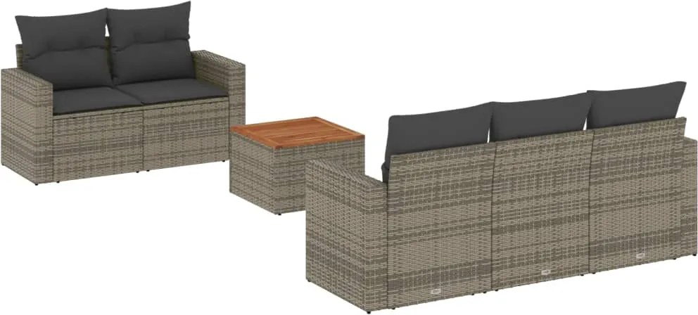 vidaXL Set mobilier grădină cu perne, 6 piese, gri, poliratan