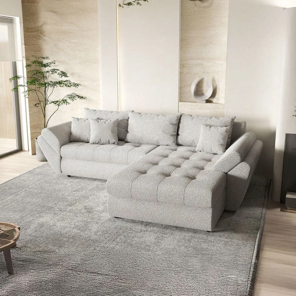 Colțar extensibil dumonde cu ladă de depozitare si sezut confortabil din spuma high-density, Loana Euphoria Dove II 270x185 cm