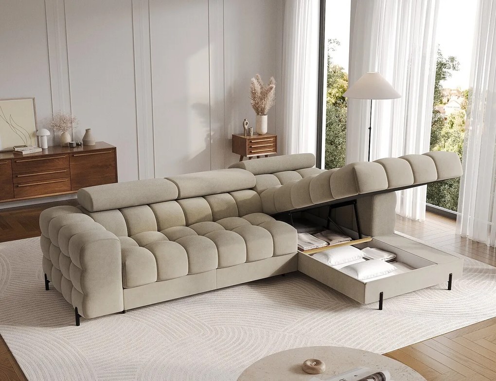 Coltar extensibil dreapta 3 locuri ELTAP, RT-18AU, Felro, 285x181x93 cm, lemn/poliester, bej inchis