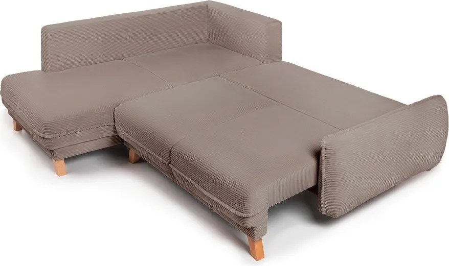 Colțar taupe extensibil/cu spațiu de depozitare cu tapițerie din catifea reiată (cu colț pe partea dreaptă/în formă de ”L”) Tori – Bonami Selection