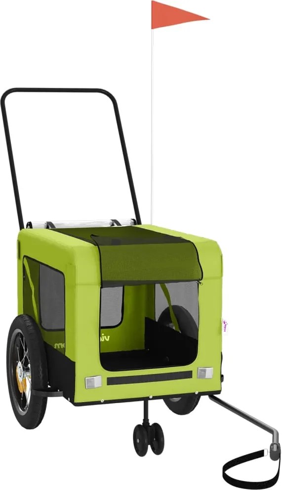 vidaXL Remorcă bicicletă animale companie, verde/negru, oxford/fier