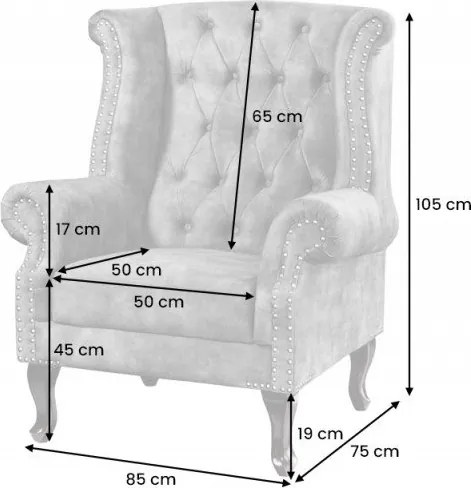 Fotoliu stil englezesc Chesterfield, catifea gri