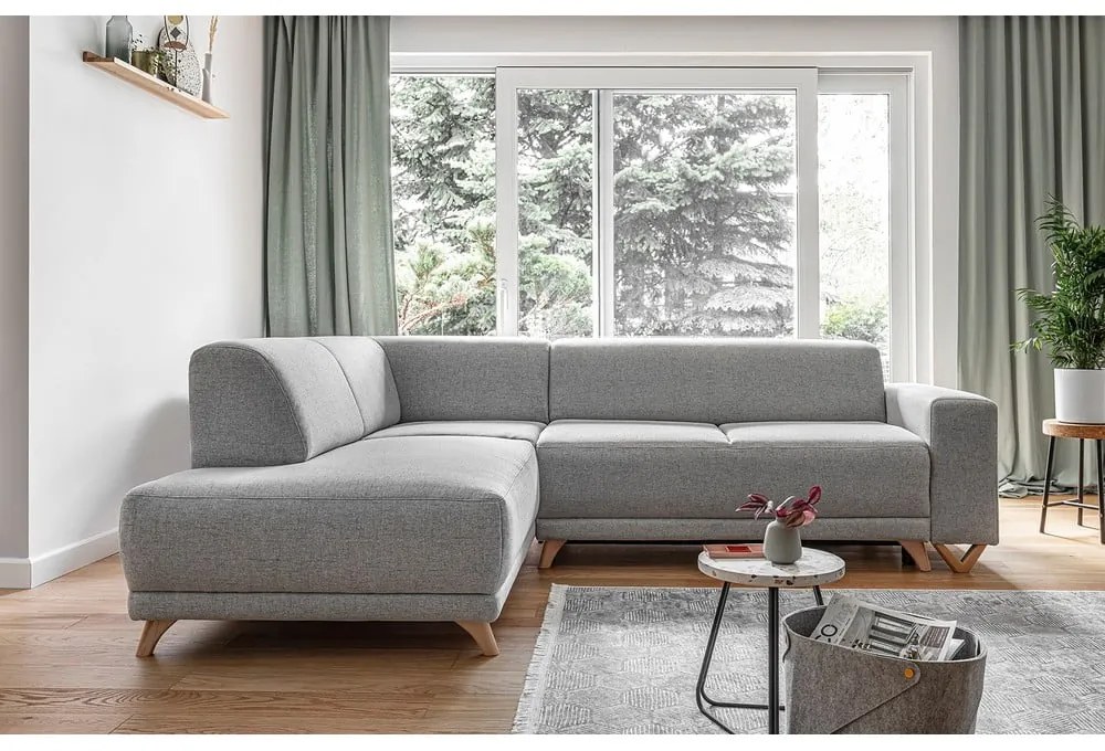 Colțar gri deschis extensibil/cu spațiu de depozitare (cu colț pe partea stângă/în formă de ”L”) Classy Sophie – Miuform