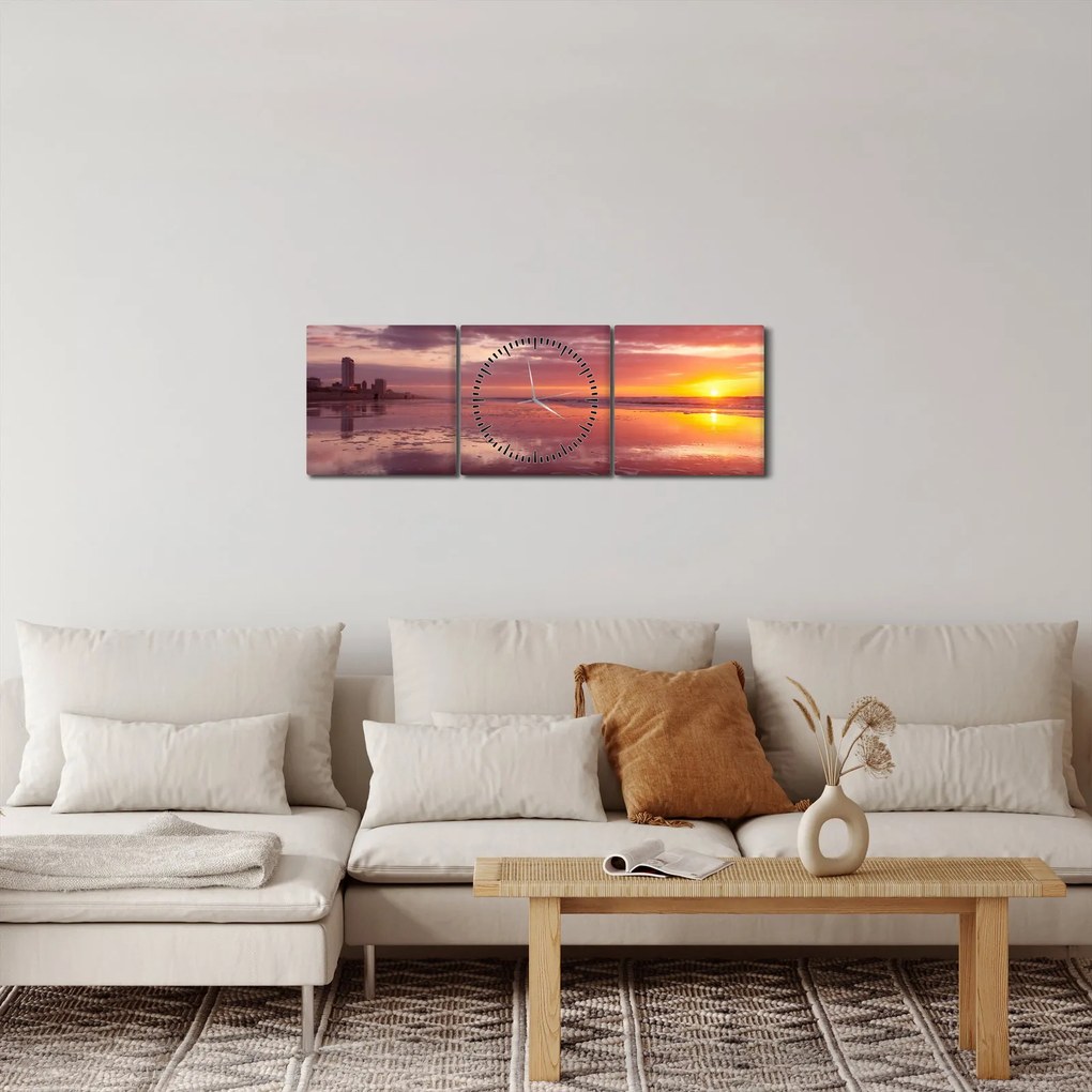 Tablou -  Plajă la apus de soare (cu ceas) (90x30 cm)