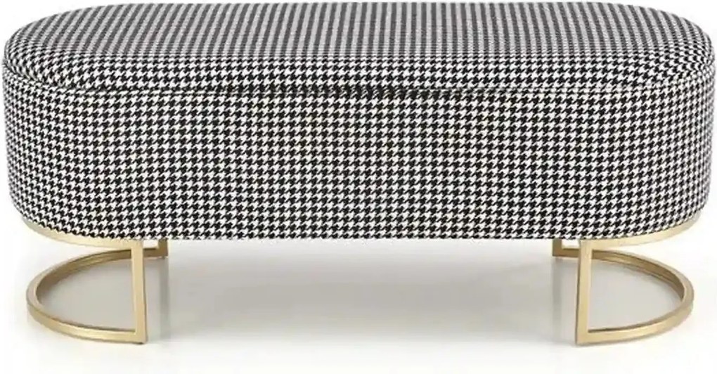Bancheta HARMONY, negru/alb/auriu, stofa clasica/otel, 105x40x42 cm